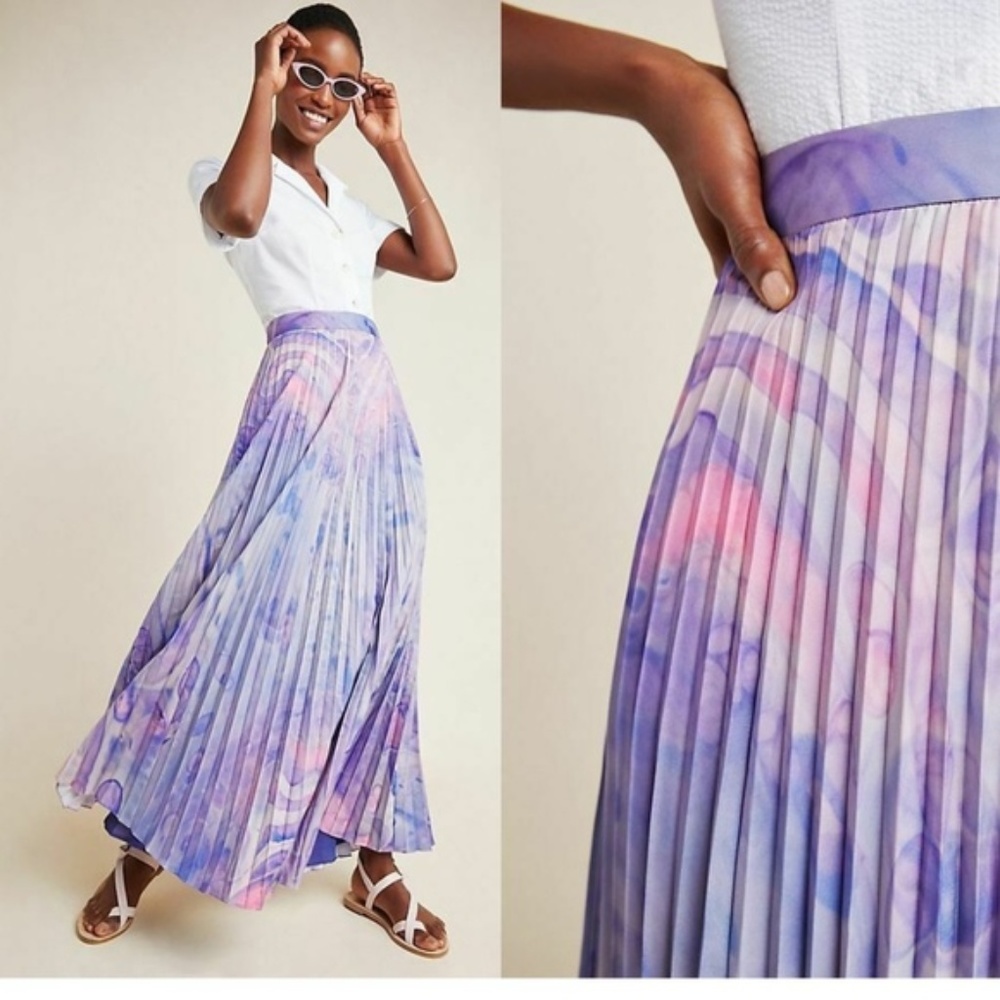 Anthropologie Marble-Dyed Pleated Maxi Skirt